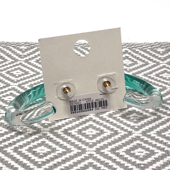 Madewell Ombre Resin Hoop Earrings Warm Blue Grass NWT - Picture 4 of 4